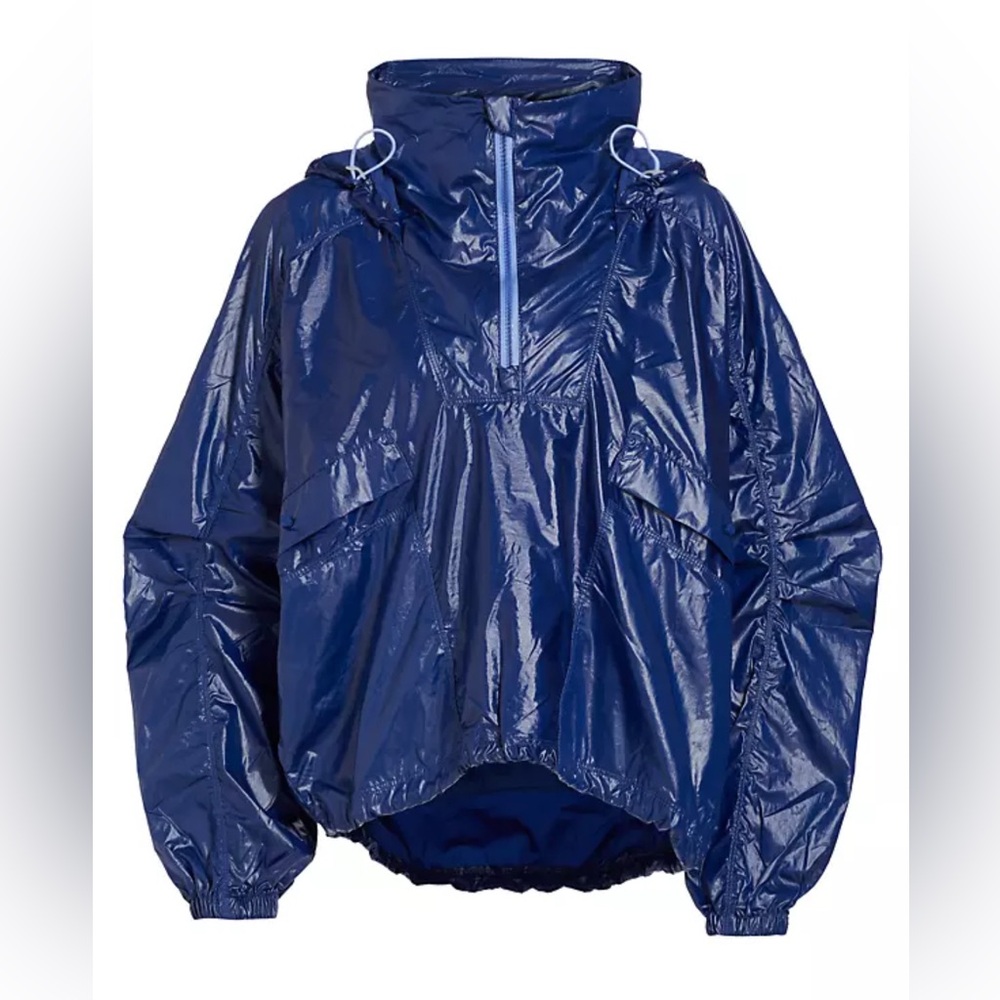 FP Movement Spring Showers Raincoat Shiny Blue Windbreaker Jacket